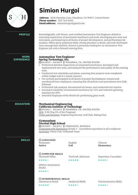 automation tester resume    worded  practices test