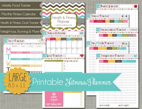 large printable health and fitness planner set sized 8 5 x