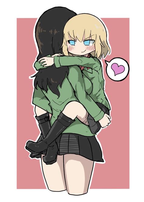 Safebooru 2girls Black Hair Blonde Hair Blue Eyes Blush Carrying