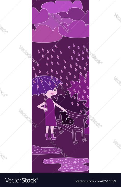 cartoon girl walking in the rain in purple colors vector image