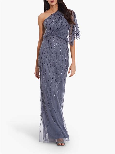 adrianna papell one shoulder long beaded dress dusty blue at john