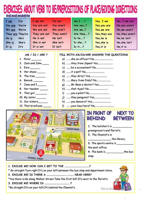verb   giving directions prepositions  place english esl