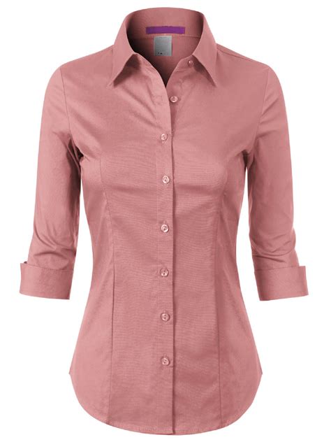 made by olivia women s 3 4 sleeve stretchy button down collar office