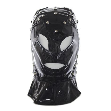 Head Bondage Restraint Hood Mask With Rivet Fetish Pu Leather Cosplay