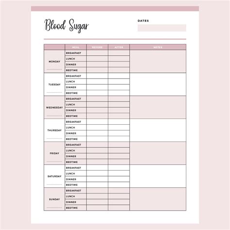 printable blood sugar chart instant   easy