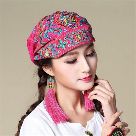 Buy Womens Mexican Style Ethnic Vintage Embroidery Flowers Bandanas Red