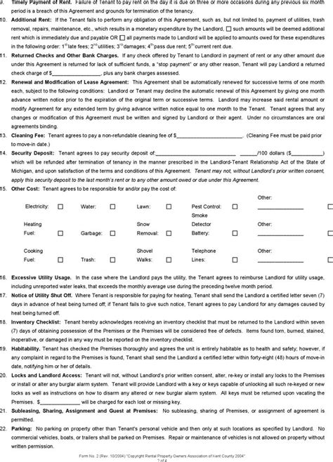 michigan standard lease agreement form   landlord lease