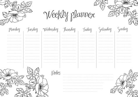 printable weekly planner  flowers  leaves   page