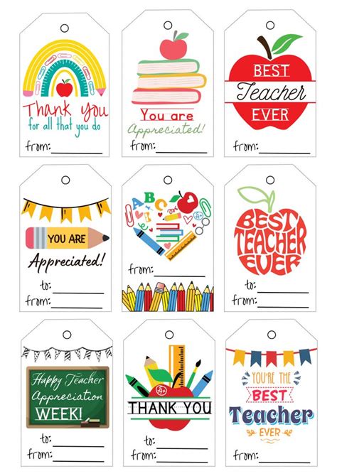 teacher appreciation gift tags  teachers