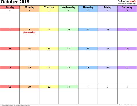october  calendar excel  printable calendar templates