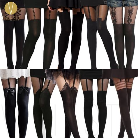 mock suspender tights 120d 30d sexy black sheer heart bow stripe over
