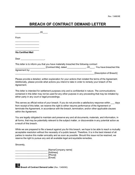 breach  contract demand letter template  word