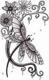 Dragonfly Zentangle Ink sketch template
