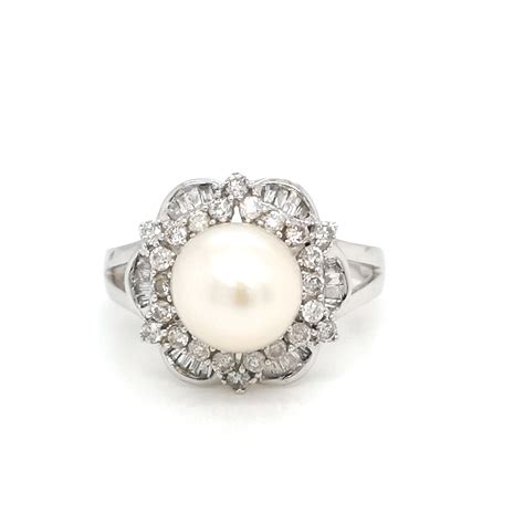 white gold diamond pearl ring valuemax jewellery