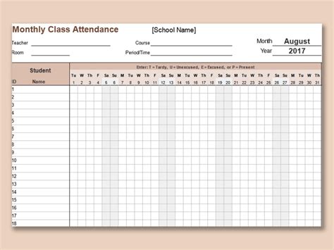 top  printable monthly attendance register template