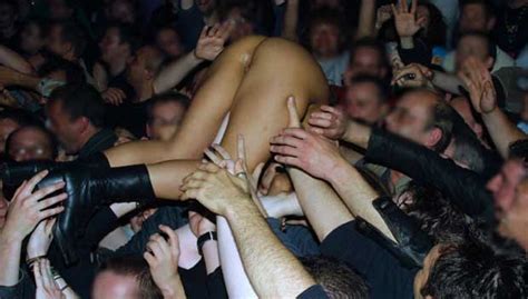 Rockbitch Member Crowdsurfing Naked At A Show Nudeshots
