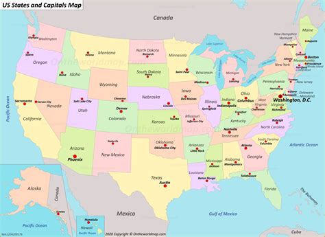 map  state capitals printable