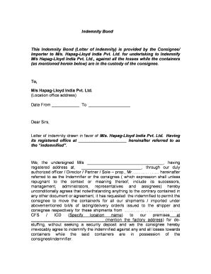 indemnity letter forms  templates fillable printable samples