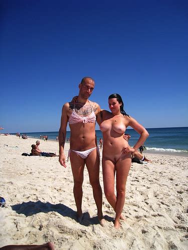 naked beach couple share one microbikini swingers blog swinger blog