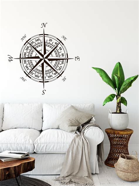 compass wall decal nautical decor navigational compass etsy