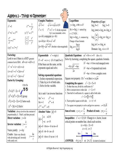 Formula Sheet Algebra 2 Trig Sine Trigonometric Functions