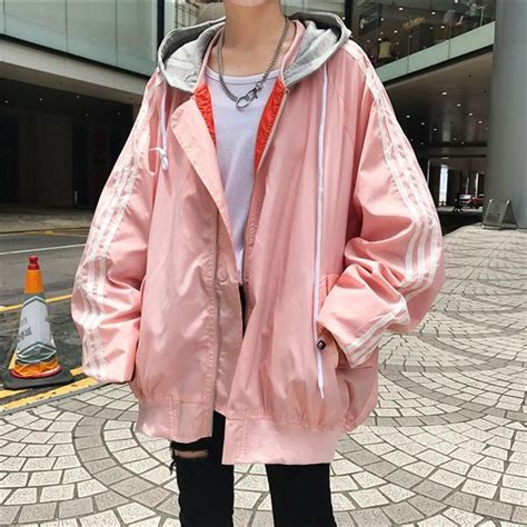 itgirl shop rain protective sportish lines hood pink black jacket aesthetic apparel tumblr