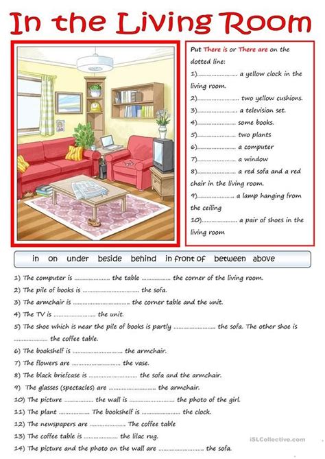 living room english esl worksheets english lessons  kids
