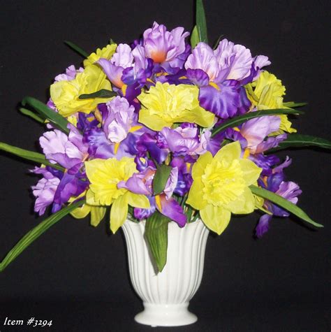 Silk Flower Arrangement Purple Iris And Yellow Daffodils