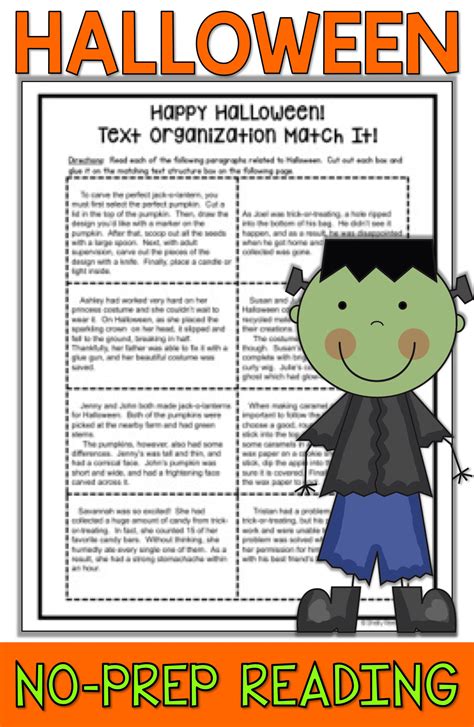 halloween reading comprehension worksheets middle school
