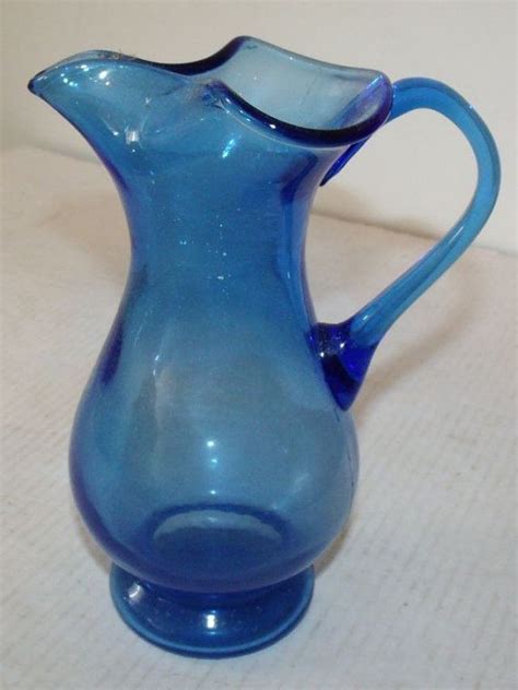 Vintage Cobalt Blue Blenko Inspired Crackle Hand Blown Glass Glass
