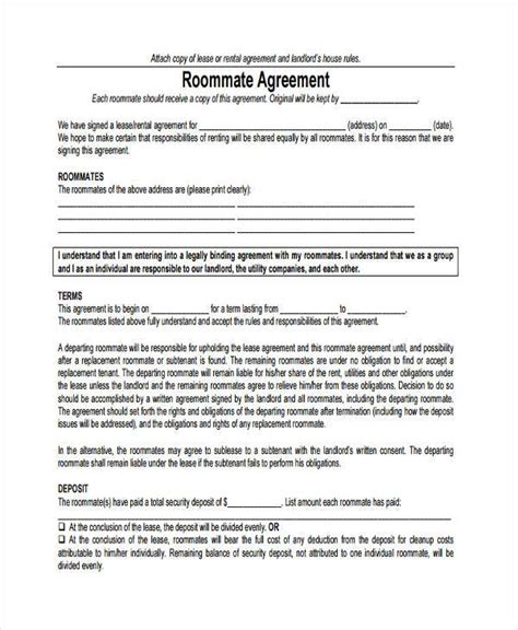 sample roommate agreements   ms word
