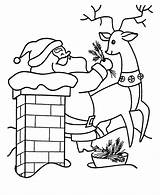 Santa Coloring Pages Reindeer Christmas Chimney Colouring Clipart Kids His Library Popular sketch template