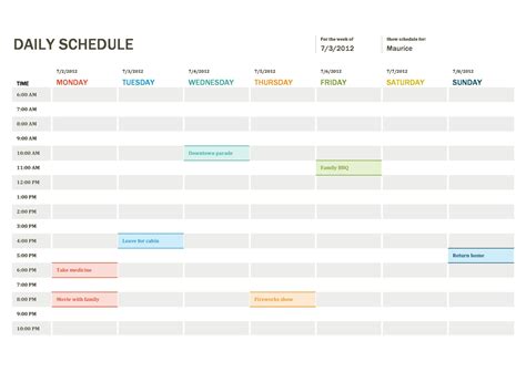 daily schedule templates excel word templatearchive