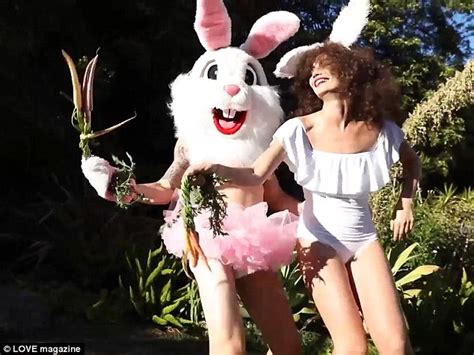 lily aldridge in pink lingerie dances with the easter bunny for love
