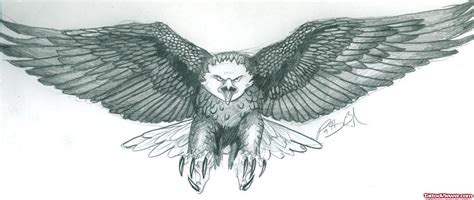gray ink flying eagle front view  open wings tattoo design