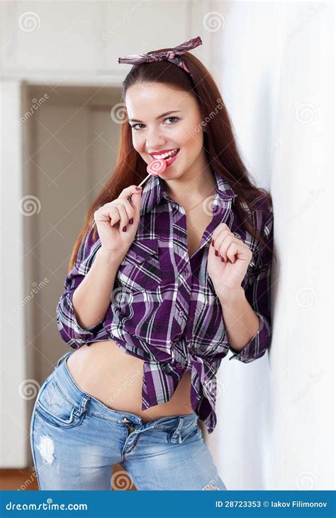 Beautiful Woman Sucking Lollipop Stock Image Image Of Eating