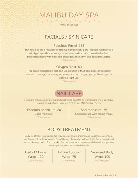 image gallery spa menu