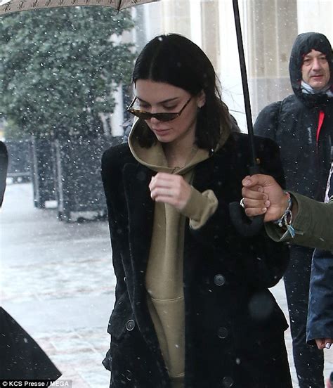kendall jenner braves the snow in paris with bare legs daily mail online