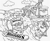Coloring Minions Beach Break Sheets Minion Sports Water Surfing Printable Pages Boating Summertime Sail Bananas Wear Drawing Kids Color Activities sketch template