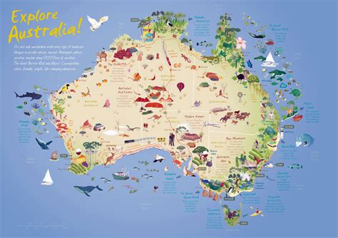 large detailed travel illustrated map  australia australia