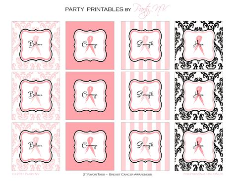 printables breast cancer awareness party labels catch  party