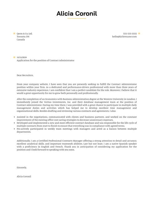 contract administrator cover letter sample kickresume