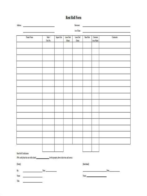 sample rent roll forms   ms word excel