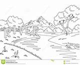Mountain River Illustration Sketch Landscape Graphic Vector Preview sketch template