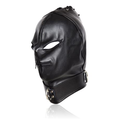 black fetish zipper leather mask headgear sex toys free