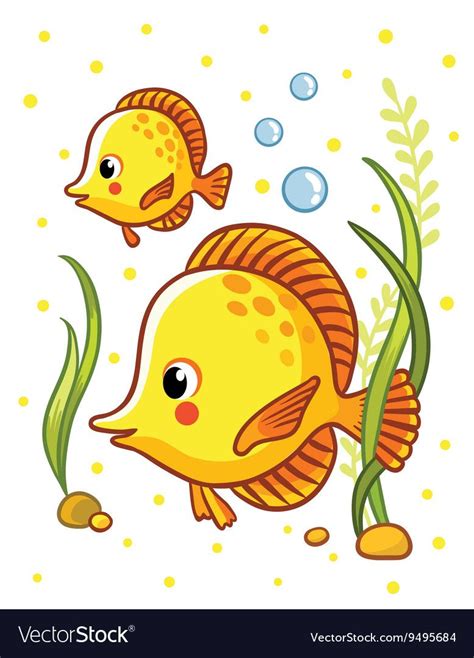 cute sea yellow  fishes royalty  vector image fish drawing