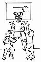 Basketball Coloring Pages Playing Gym Cartoon Boys Kids Court Drawing Clipart Sports School Children Printable Sport Sheets Colouring Two Color sketch template