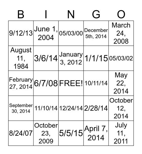 calendar bingo bingo card
