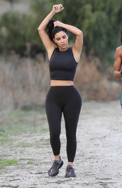 Kim Kardashian In A Black Workout Clothes Does A Hike
