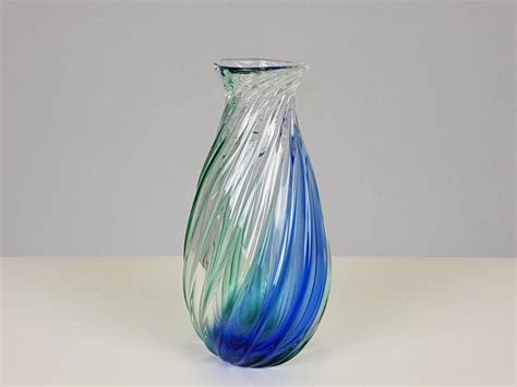Blue And Green Italian Murano Glass Vase By Archimede